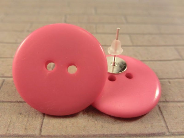 Einfache Kunststoff Knopf Ohrstecker Button pink